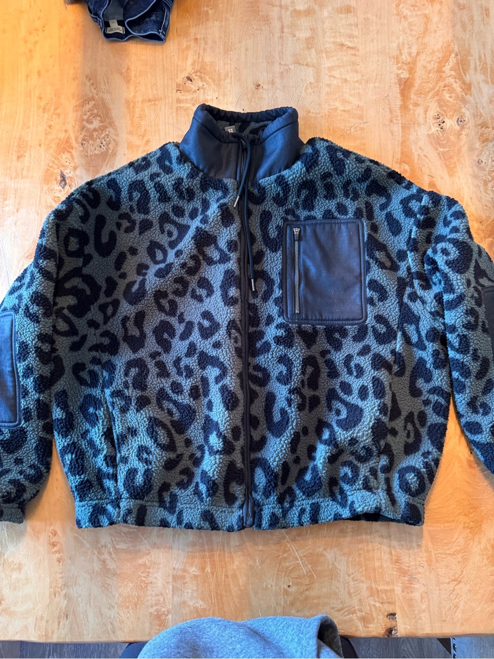 Sweaty Betty green and Black Leopard Sherpa Jacket